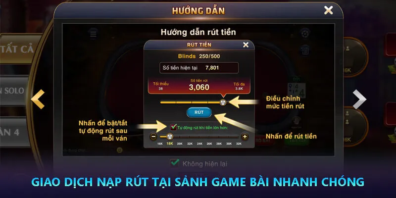 Giao dịch nạp rút tại sảnh Game Bài nhanh chóng