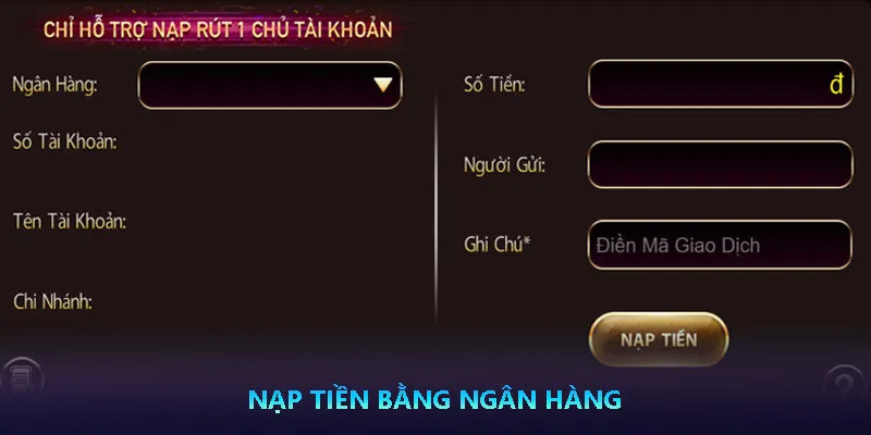 Nạp tiền bằng ngân hàng